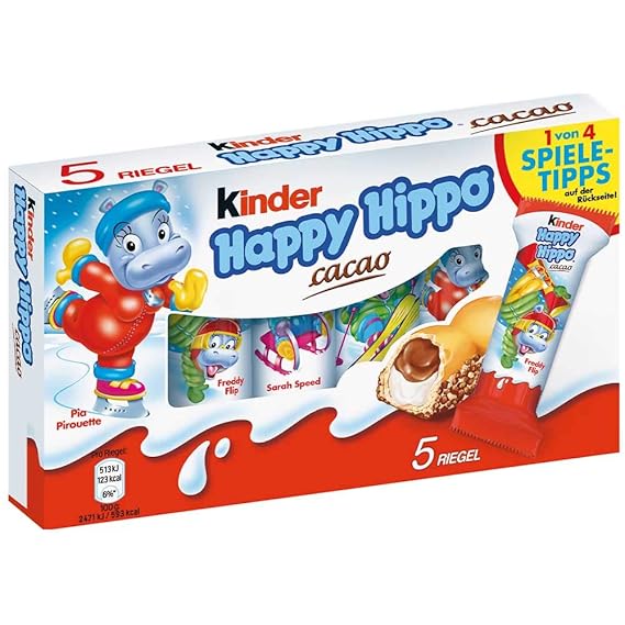 Kinder Happy Hippo Cocoa Cream Wafer Bars, Hazelnut Filling, 5 Pack