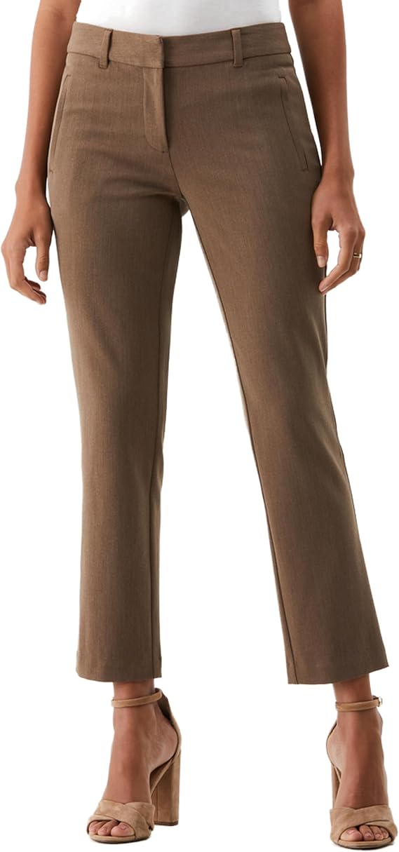 Rafaella Women's Gabardine Straight Leg Ankle Pant with Slimming Panel and 28 Inch Inseam