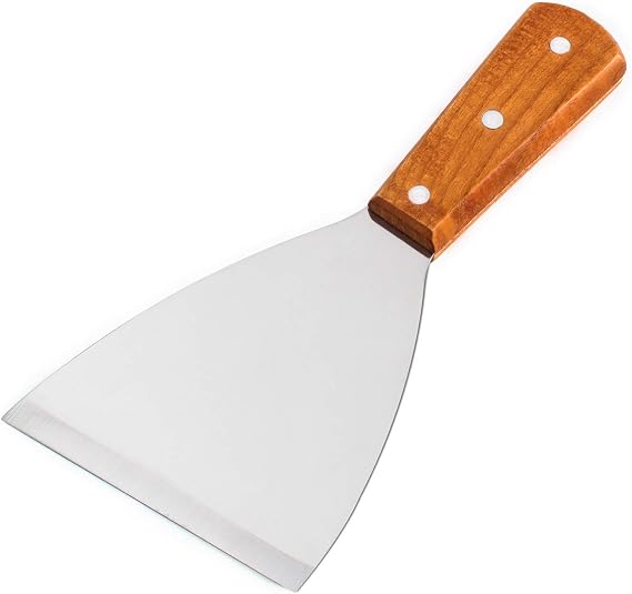 Super Z Outlet Stainless Steel Blade Grill Slant Edge Scraper Wooden Handle for Food Service, Cleaning Supplies, Barbecue Cooking Restaurants