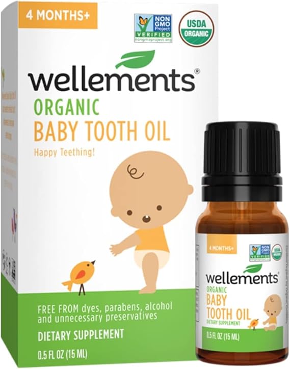 Wellements Organic Baby Tooth Oil Teething Gum Soothe 4 Months+ 0.5 Fl Oz | A soothing organic massage oil that makes teething time easier, made with safe and effective certified organic ingredients