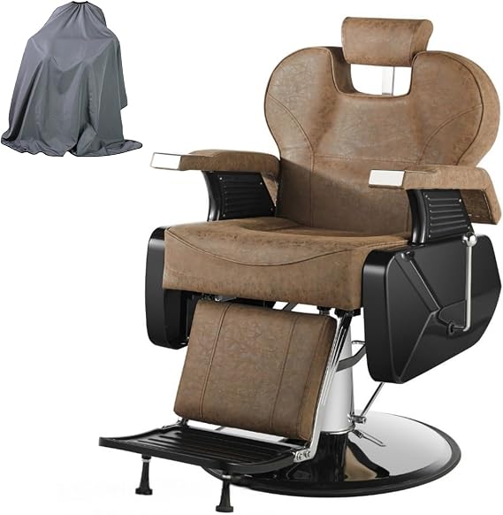 Barber Chair for Hair Salon Chair, Heavy Duty Vintage Adjustable Hydraulic Pump High Density Foam Cushions Styling Chair(White) (Brown)