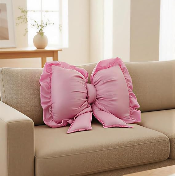 Pink Bow Pillow, 18x14 Inches Decorative Bow Throw Pillows Lumbar Pillow