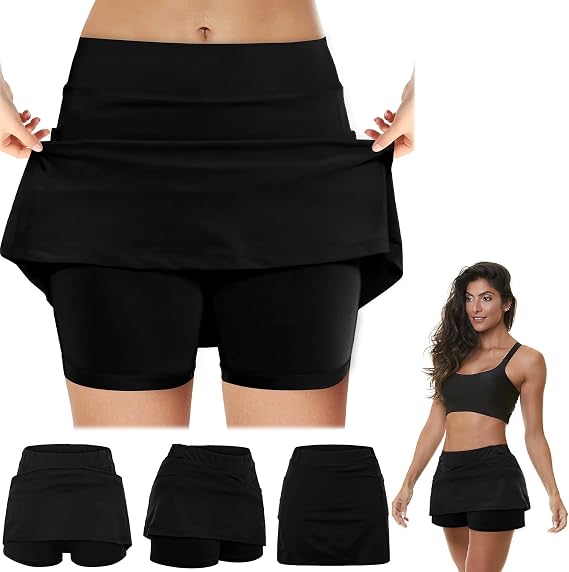 Versatile Skorts for Woman,Plus Size Skort for Curvy Women,Ladies Culottes,Womens Skorts with Pockets Tummy Control (US, Alpha, Large, Regular, Regular, Black)