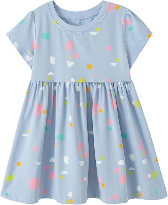 Toddler Girls Short Sleeve Casual Dress Little Kids Cotton Kneelength Playwear Dresses 2-7Years