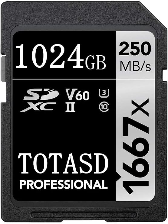 TOTASD 1667X 1024GB SDXC Uhs-II/U3 Memory Card,V60 8K UHD Read Speed up to 250MB/s for Professional Vloggers, Filmmakers, Photographers & Content Curators (1024GB-I)