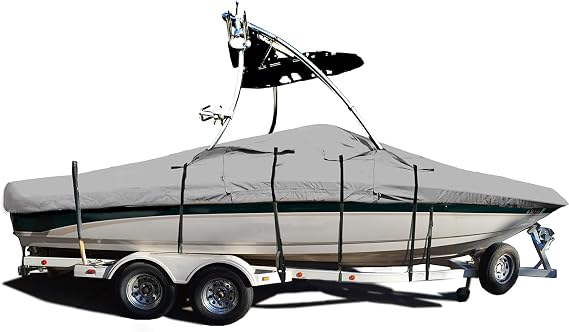 EliteShield Yamaha 210 AR bowrider with Wakeboard Tower Trailerable Ski Boat Storage Cover 2006-2011 Heavy Duty Waterproof (Gray)