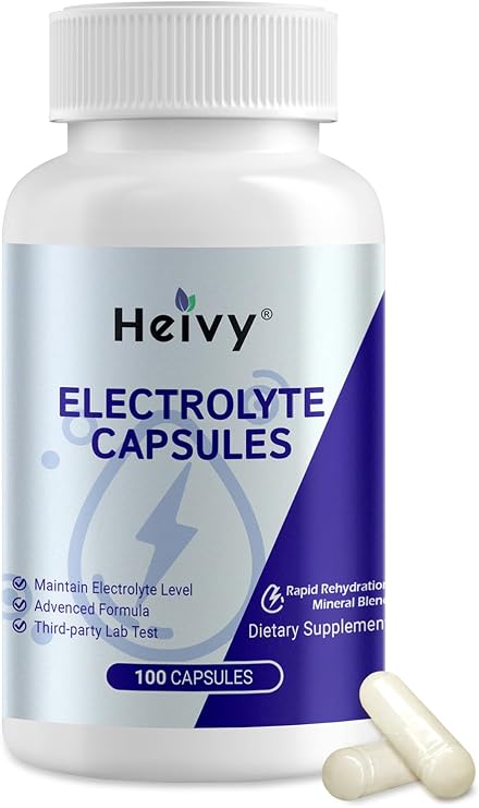 Heivy Electrolyte Capsules, 100 Count (Size 0) - Made in USA | Sodium Salt Tablets (500mg Sodium &100mg Potassium), Salt Pills for POTS, for Hydration Supplement