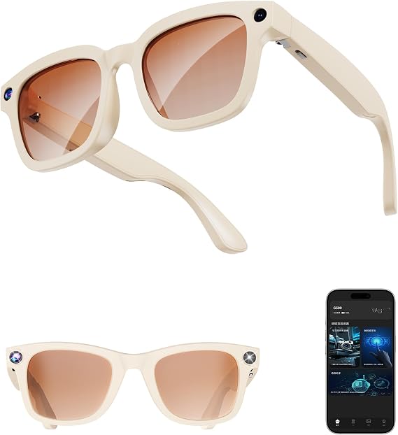 AI Smart Glasses with Camera and Realtime Translation (White+ Colror lens)