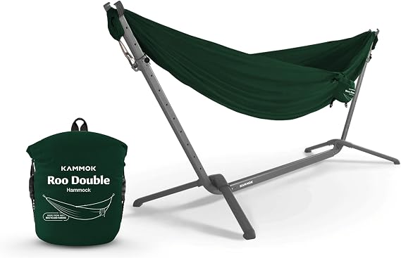 KAMMOK: Swiftlet Portable Stand & Roo Double Pine Green Hammock Set