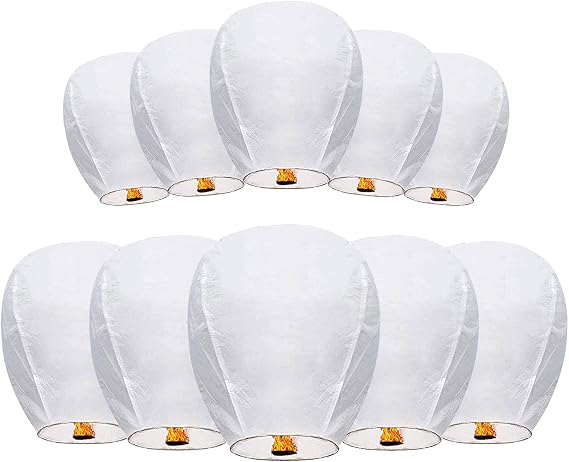 Chinese Sky Lanterns Environmental Friendly 100% Biodegradable Material No Assembly Required, for Wishing Wedding Birthday Party (10 Pack)