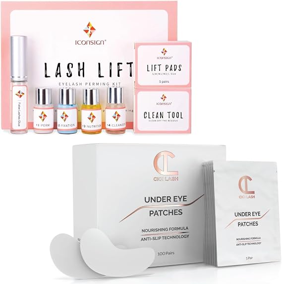Lash Lift Kit & 100 Pairs Under Eye Pads | Semi-Permanent Salon Grade Supplies for Perming, Curling, and Lifting Eyelashes | Professional Lint-Free Hydrogel Eye Patches with Vitamin C and Aloe Vera