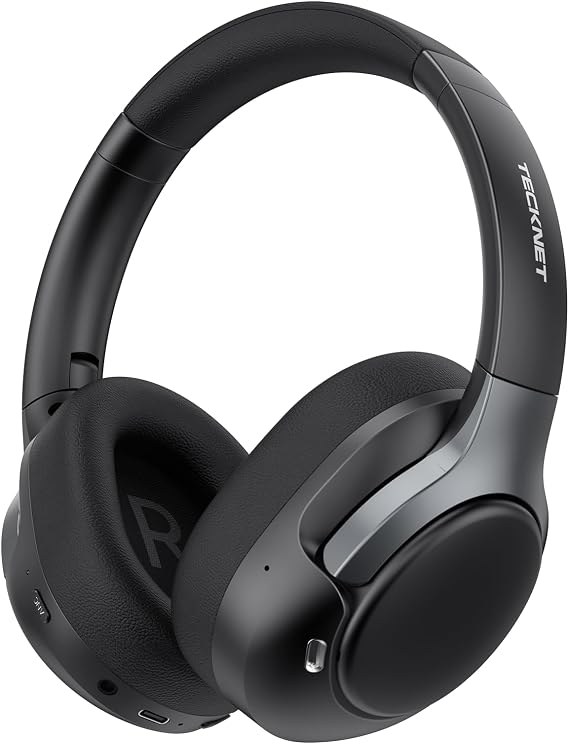 TECKNET Active Noise Cancelling Headphones, wireless headphones bluetooth 6.0, 70H Playtime and 6 EQ Music Modes with 3.5mm Cord, over ear headphones wireless & Wired for Home Travel Office, Black