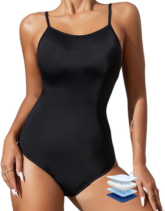 Period Swimsuit One Piece Women Leak-Proof Built-in Liner Teens