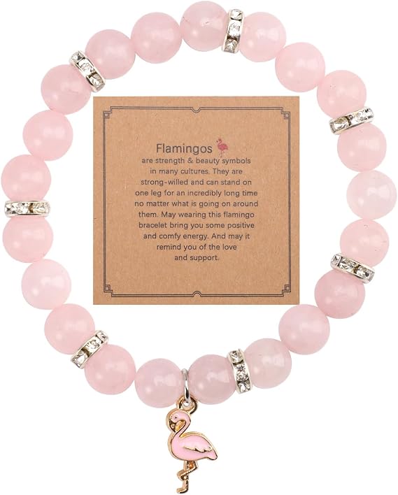 Mikovivi Flamingo Bracelet, Stone Beaded Bracelets with Flamingo Pendants Trendy Flamingo Jewelry Bracelet Gemstone Bracelet Jewelry Gift for Woman(Pink)
