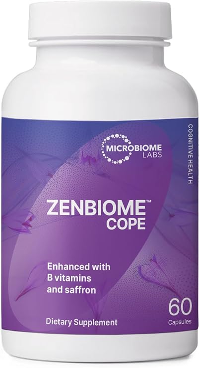 Microbiome Labs Zenbiome COPE - Probiotic Mood Support Supplement with Vitamin B6, B12 & Saffron Extract - Gut Health Probiotics for Women & Men - Support the Gut-Brain Axis (60 Capsules)