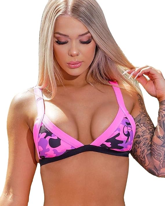 Tucann Women Camo Bikini Top & Bottom - Sexy Bathing Suit Push Up Triangle Swimsuit with Straps & High Rise V Cut Rutched Back Thong