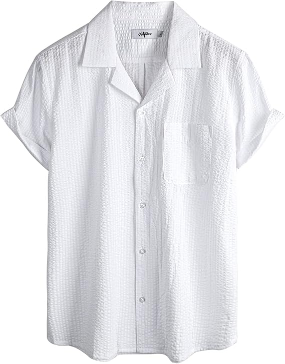 VATPAVE Mens Striped Summer Shirt Casual Button Down Short Sleeve Shirts | Cotton, Hawaiian, Beach, Vacation, Tropical, Retro, Camp Collar, Vintage, Resort Wear, Seersucker, Textured, Stylish, Holiday