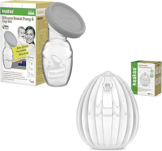 haakaa Manual Breast Pump 4oz. with Silicone Cap & Shell Breast Pump 75ml Combo