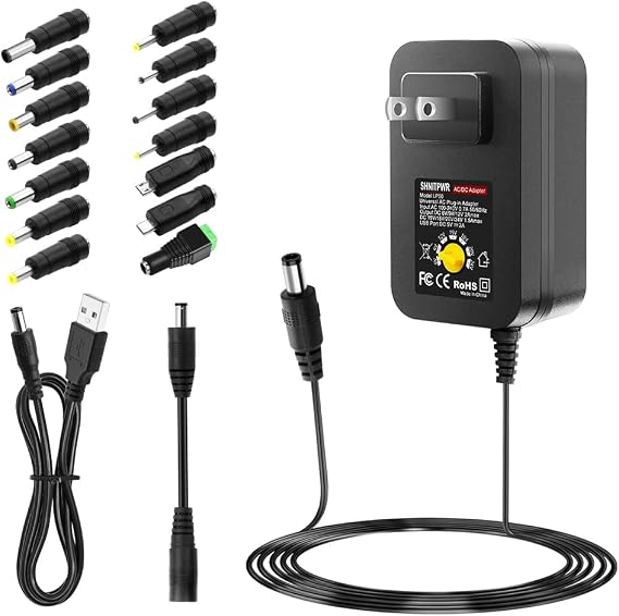 SHNITPWR 36W Adjustable Power Supply DC 6V~24V Universal Power Adapter 6V 9V 12V 15V 18V 20V 24V Variable Power Supply with 5V 2A USB Port AC/DC adapter Multi-Voltage 100~240V AC to DC Power Converter