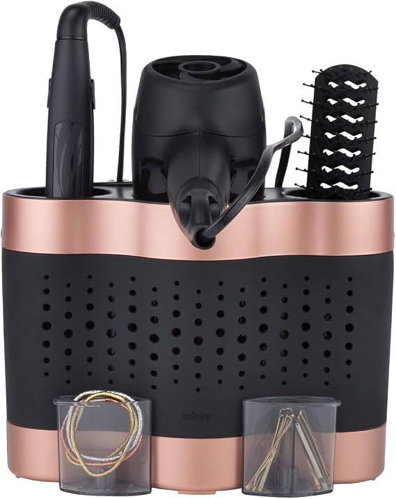 Minky Styling Dock - Silicone Mat Hair Tool Storage, Hair Dryer Holder Organiser - Rose Gold and Black
