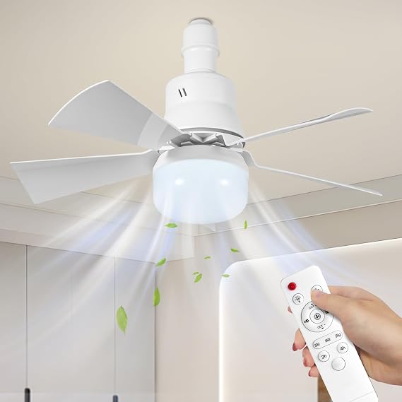 Ceiling Fan Light, 30W E27 Fan Lights with Remote Control, 3 Speeds & Stepless Dimmable, 2H/4H Timer, 46cm Light Bulb Fan, Quiet Fan Light Ceiling for Bedroom, Kitchen (White) [Energy Class A]