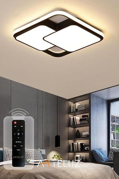Modern Çift Kare Tavan Led Avize 3 Renk Işıklı Uzaktan Kumandalı Dimmer özellikli [Enerji Sınıfı A]