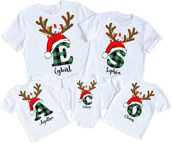 Monogrammed Family Plaid Christmas T-Shirt, Custom Name, Personalized Pajamas