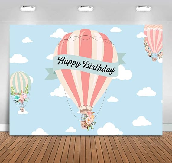 Sensfun Hot Air Balloon Adventure Backdrop Kids Birthday Party Cake Table Decorations Blue Sky White Clouds Up Up and Away Photography Background Pink Hot Air Balloon 1st Birthday Photo Banner 7X5ft