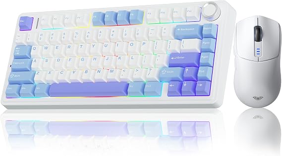 AULA Wireless Keyboard and Mouse Combo, F75 75% Mechanical Keyboards, Hot Swappable Custom Keyboard+SC580 Wireless Gaming Mouse White