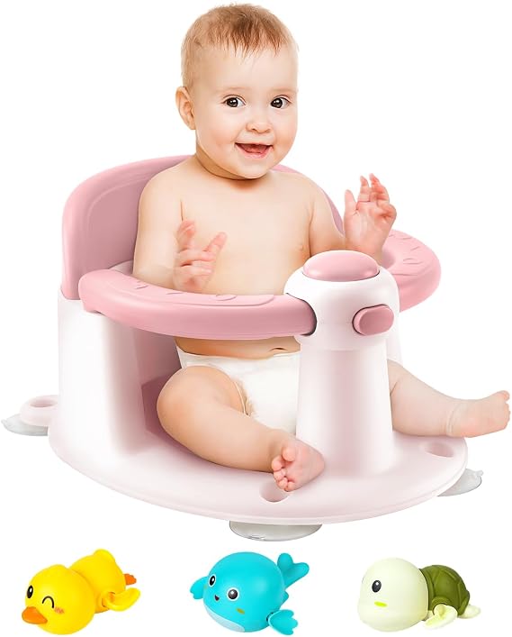 Baby Bath Seat - Bath Seat from 6 to 24 Months - Bathtubs with 4 Strong Suction Cups and 360° All-Round Protection - Baby Bath Seat - Bath Shower Gifts for Newborns and New Mothers