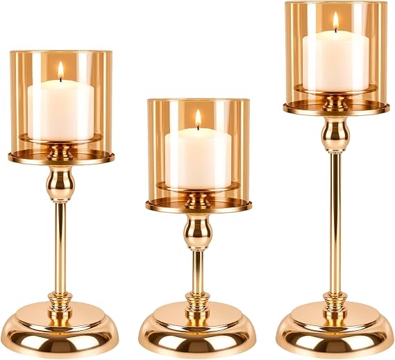 Gold Candle Holders Set of 3, Tall Candlestick Holders