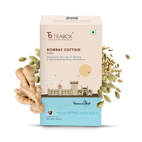 Teabox Bombay Cutting Chai | Inspired By The Bustling City | Blended With Natural Cardamom, Ginger & Fennel, 250 Grams