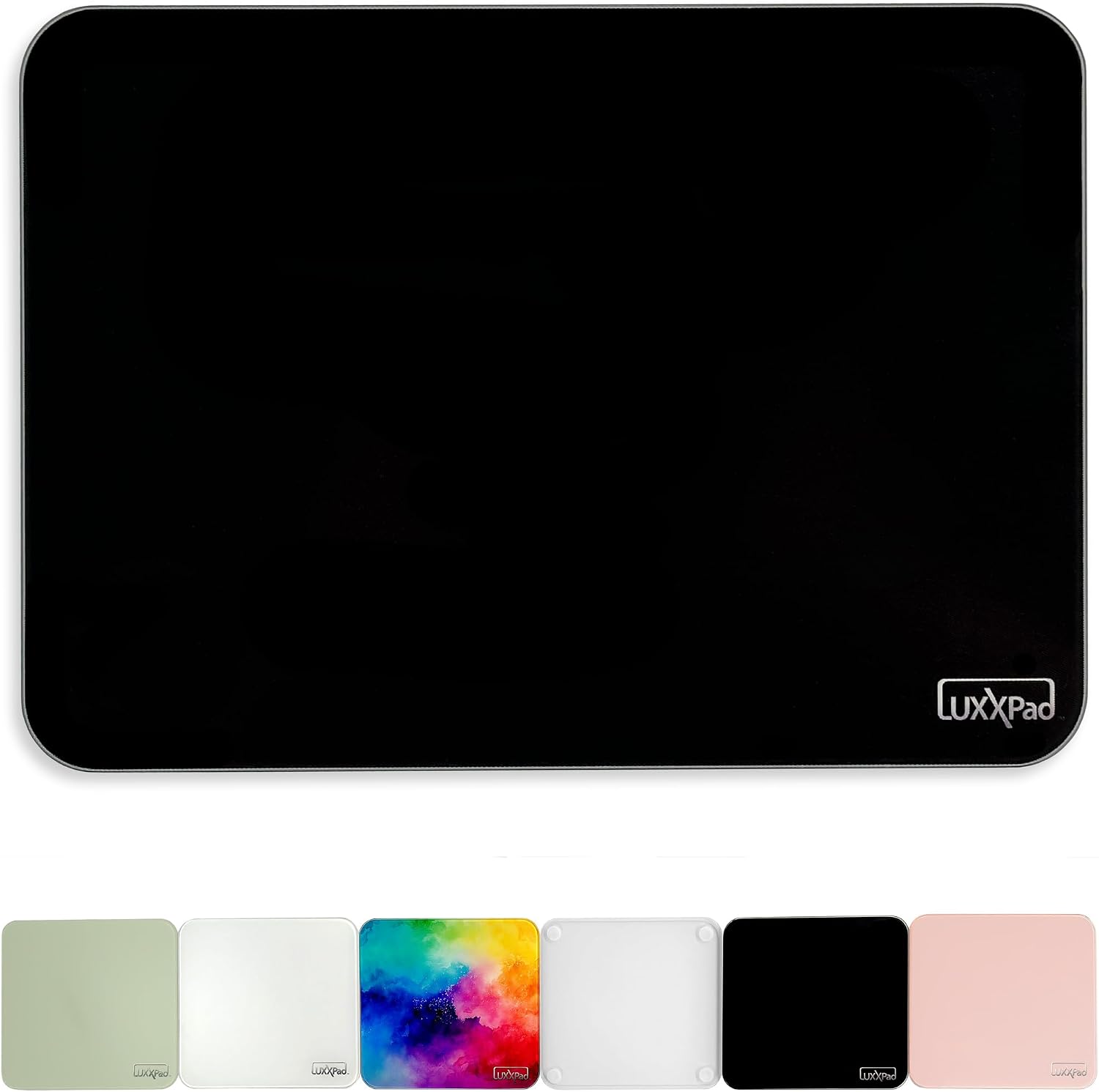 Glassboard Studio LuxxPad Glass Mouse Pad - Mouse Pad Gaming and Dry Erase Note Taking Pad, Tempered Strong Glass with Rubber Non-Slip Feet for Gaming & Work Black, 10" x 14"