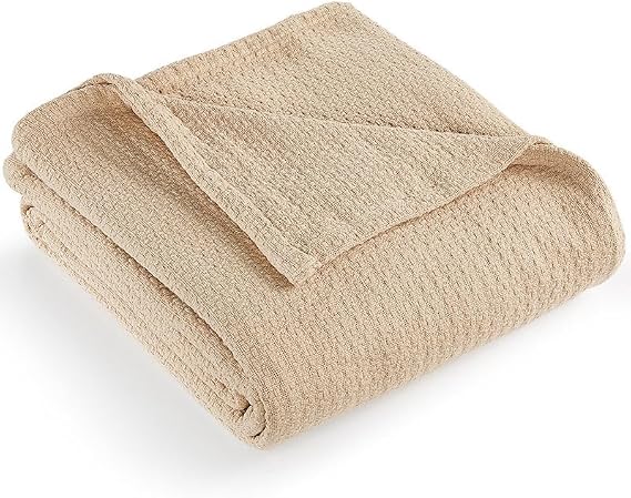 Cotton Bed Blanket, Breathable Bed Blanket Twin Size, Cotton Thermal Blankets Twin, Cozy and Soft Woven Blankets, Lightweight Fall Blankets 66x90Inch