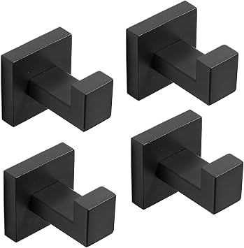 4 Pack Matte Black Robe Hook Wall-Mounted Towel Hook Coat Hanger for Bathroom Bedroom Kitchen