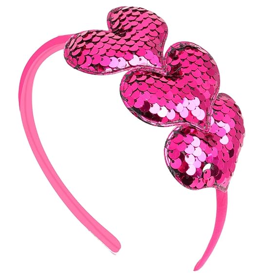 Valentine's Day Headband Hot Pink Heart Headbands for Women Glitter Sequin Hair Bands Valentine's Day Wedding Party Hair Accessories Supplies 1Pcs (Hot Pink Heart)