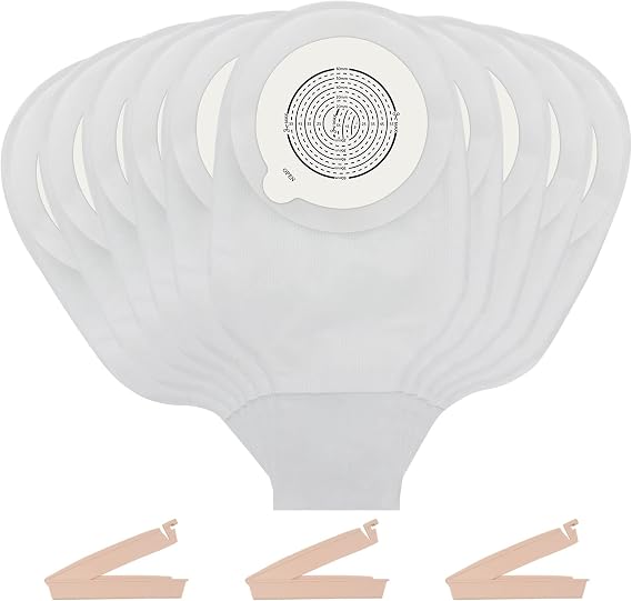 10 PCS Colostomy Bags, One Piece Ostomy Bag, Ostomy Drainable Pouch for Ileostomy Stoma Care, Cut to Fit Ostomy Supplies
