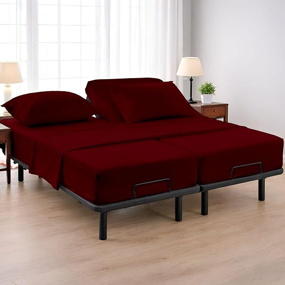 Cottington Lane Split Queen Sheets Sets for Adjustable Bed, Premium Cotton Split Queen Coolling Bed Sheets with 16 Inch Deep Pockets, Hotel Luxury Ultra Soft & Durable Bedding, Burgundy Solid