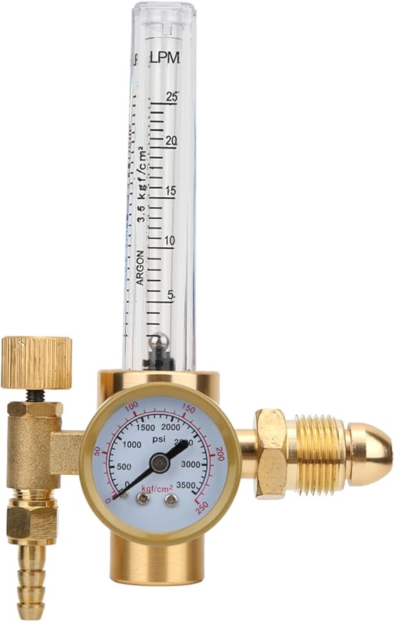 Argon Gas Regulator, All Brass Welding Regulator Adapter with Meter Welding Regulator G5/8 Male Thread Argon Co2 Mig Tig Meter Regulator Pressure Gauge