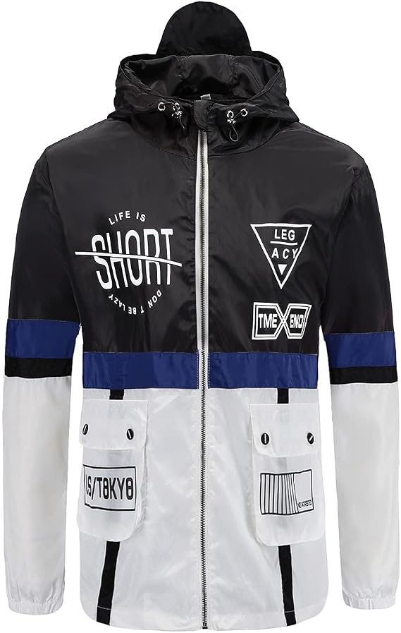 perdontoo Mens Casual Windbreakers Lightweight Drawstring Hooded Jackets