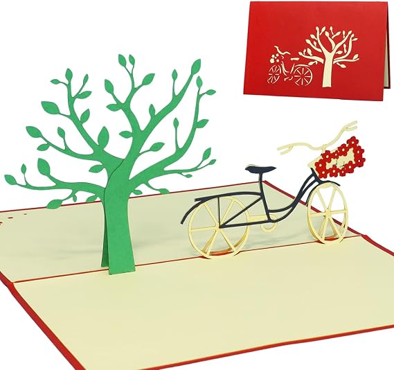 LINPOPUP Pop-Up card, pop up 3D card, birthday cards, greeting card, flowers bike N153