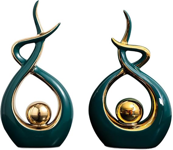 One Set (Including 2 Pcs) Modern Art Ceramic Statue, Coffee Table Decor Dining Table Decor for Dining Room and Office (Green)