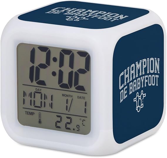 Blue Luminous Cube Alarm Clock - Champion of Table Football Sports Bar Aperitif - 8 x 8 x 8 cm - Retro Multi-Coloured LED Lighting