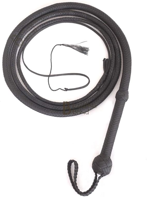 Bull Whip 6, 8, 10,12, 14 or 16 Foot 12 Strands Paracord Nylon Equestrian Bullwhip Leather Flexible Belly & Leather Flexible Bolster Black