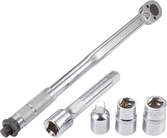 KATUR 5Pcs Drive Click Torque Wrench Set, Including 1/2 Inch Shank, 18.3 Inch Length, 125mm Extension Bar, 1/2 To 3/8 Adapter
