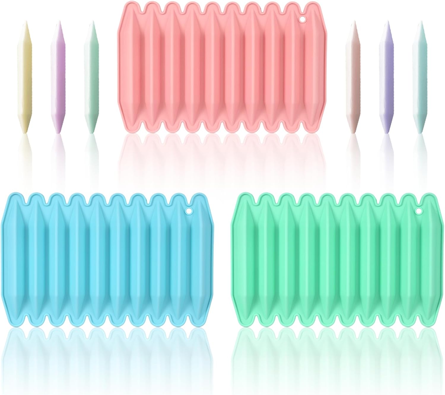 3Pcs Reusable Silicone Crayon Molds, 10 Cavity 3D Silicone Oven Safe Crayon Molds Wax Melting Maker for DIY Chocolate, Candle, Art Projects, Recycling Non-Stick with Assorted Shapes Included