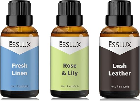 Fresh Linen, Rose & Lily, Lush Leather Fragrance Oil - ESSLUX Essential Oils for Diffuser, Candle Soap Making Clean Fresh Scents, Aromatherapy Scented Massage, Perfume for Humidifier Home Fragrance
