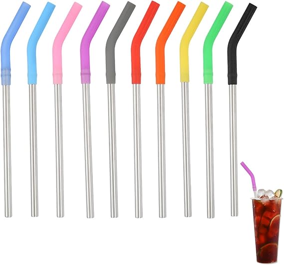 Reusable Straws Set, 20 Pcs Silicone Straws Cover & Stainless Steel Straws Suit, Anti Wrinkle Straw, Metal Straw, Aesthetic, Eco-Friendly, Easy to Clean, Straws for Every Beverage Experience