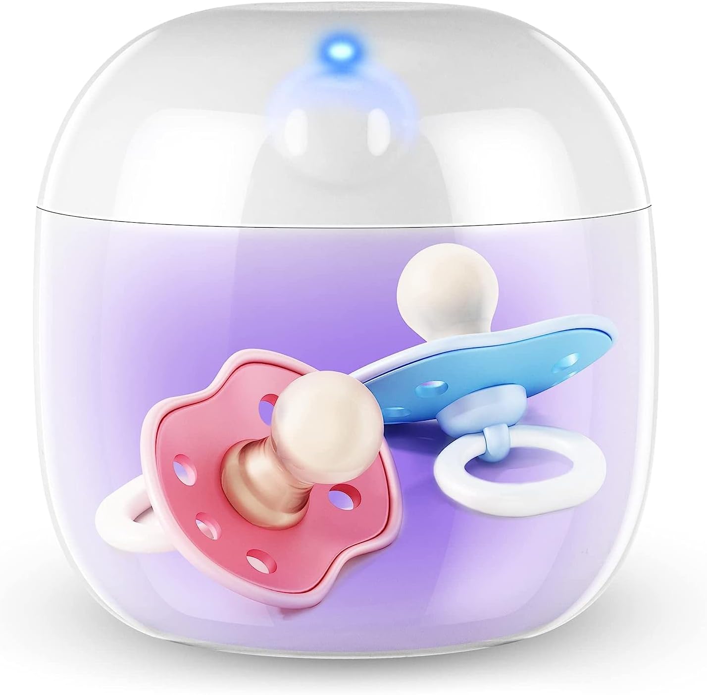 Portable Dummy Steriliser, Mini UV-C Sanitizer Box for Pacifier, 99.99% Sterilization in 3 Mins, USB-C Rechargeable, Mini Sterilizer Box for Baby Pacifier, Bottle Nipples and More White