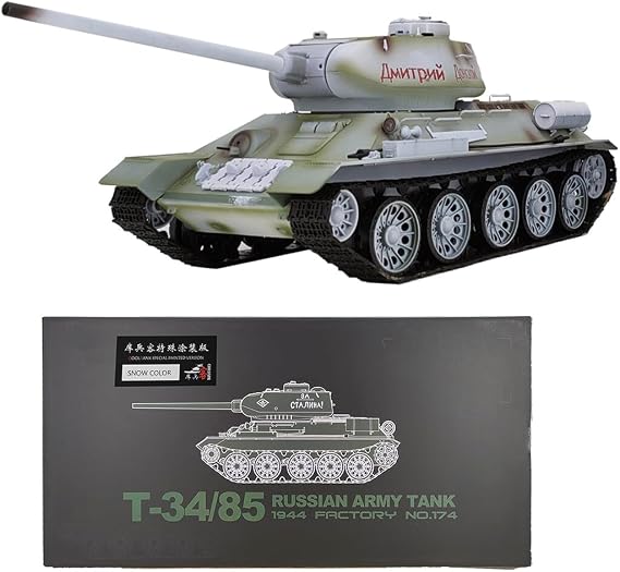 1/16 T34/85 Remote Control Tank, 2.4G RC Main Battle Tank with Lights & Sounds Spray Effects, All Terrain RC Military Tank Off-Road Vehicles Army Battle RC Tank That Shoots